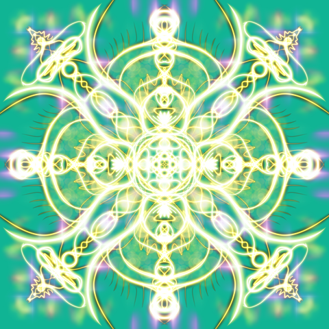 Luminous yellow and white Energy Elevation mandala against vivid turquoise